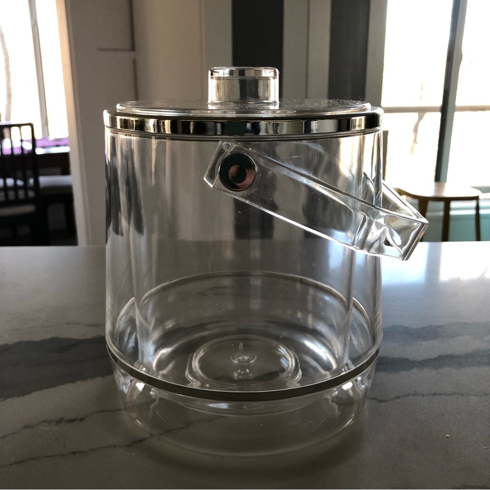 Vintage MCM Lucite Double Walled Ice Bucket with Silver Color Accents